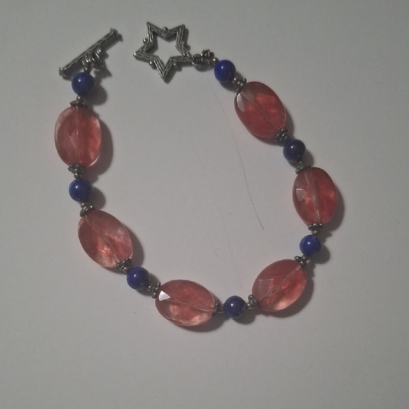 Pretty Faceted Cherry Quartz With Lapis Lazuli With Toggle Clasp - Picture 1 of 3
